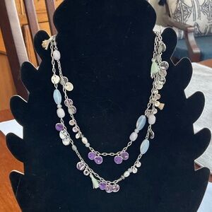 Stella & Dot Silver and Purple Multi-Bead Necklace